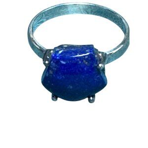 Handcrafted Sterling Silver Ring with Hexagonal Lapis Lazuli Gemstone
